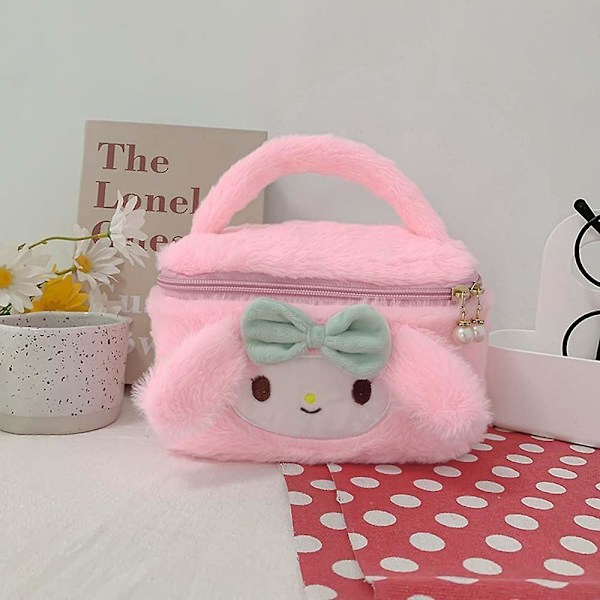 Kawaii Sminkväska Tecknad Sminkväska för Vän Rese Sminkväska med Spegel PU Vattentät Klassisk Karaktär Sminkväskor (Rosa)