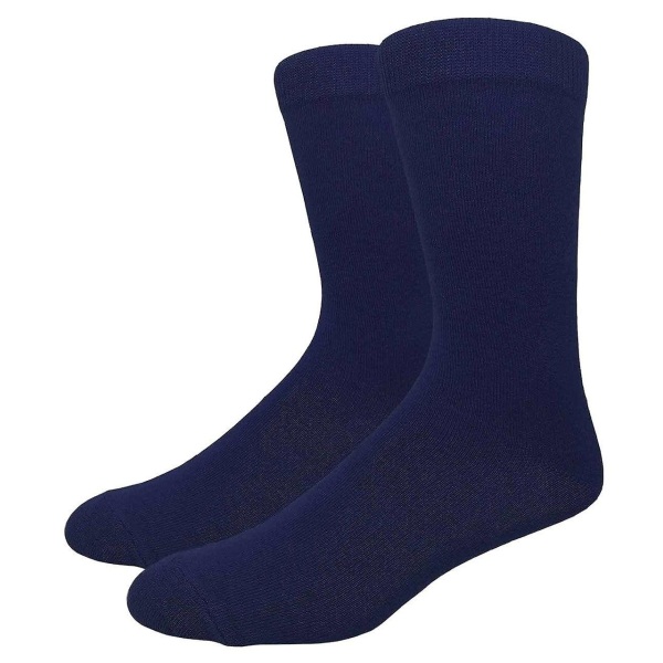 Solid Color Crew Cotton Dress Socks - Navy Blue