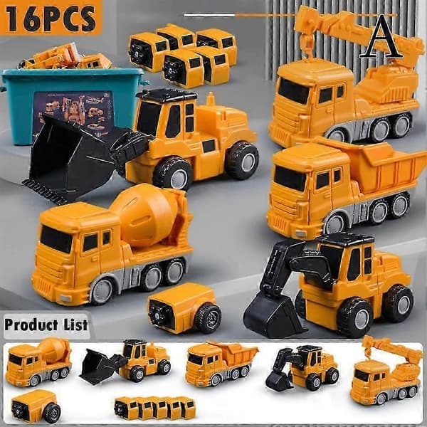 Magnetisk Transformerende Ingeniør Bil Samle Legetøj Yellow 8 piece set