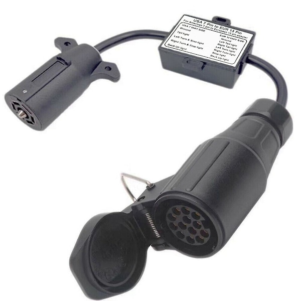 USA til Europe Hengerlysadapter 7-veis Flat Socket (US Kjøretøy) til 13-pins Rund Plugg (EU Henger)