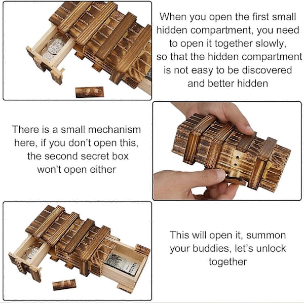 Magic Puzzle Box Puinen Salainen Pulmalaatikko, Aivopähkinälaatikko Mysteerilahjalaatikko, jossa 2 suurta salaista lokeroa rahalahjoille