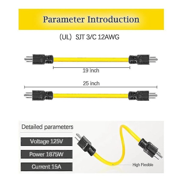 Hannforlengelseskabel for menn, RV & Generator Adapterkabel, 5-15p for overføringsswitch, 12awg 125v Dobbel hann