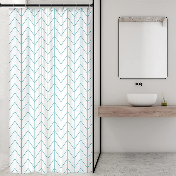 Dusjforheng Stall Liten Dusjforheng Halv Størrelse 90*180cm Hvit Aqua Enkelt Smalt Lite Geometrisk Chevron Stripete Chevron 7 Pakke Kroker Sovesal Dekor F