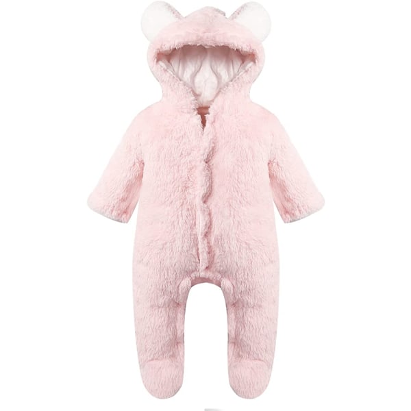 Newborn-romper med bjørnemotiv med hette pink 12mm