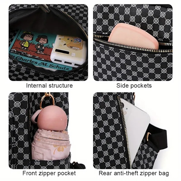 Mode Ryggsäck Plånbok för Kvinnor Multi-Ficka Anti-Stöld Canvas Ryggsäck Rese Axelväska Handväska