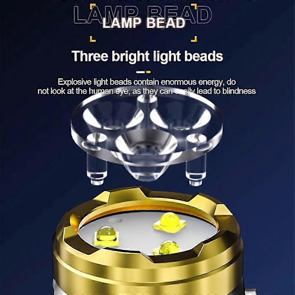 Ny Ultra Kraftfull Ficklampa 3 Kärnor Mini Taktisk Ficklampa USB Uppladdningsbar Hög Effekt S61