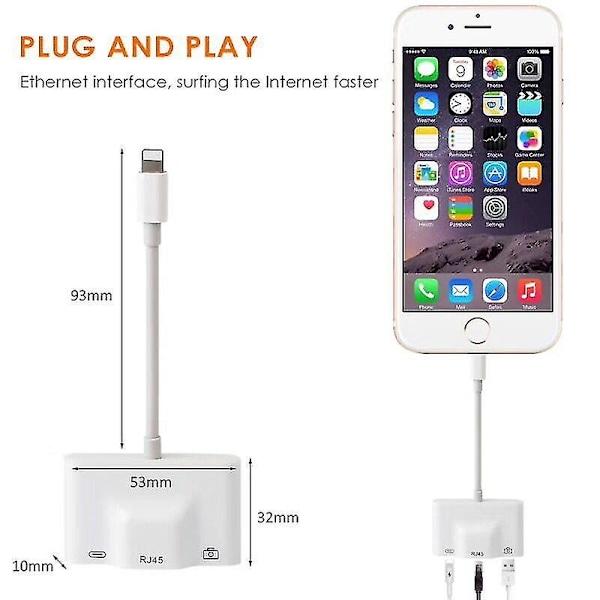 iPhone/iPad Lightning - RJ45 Ethernet LAN 10/100Mbps verkkosovitin Lightning 8P -liittimellä