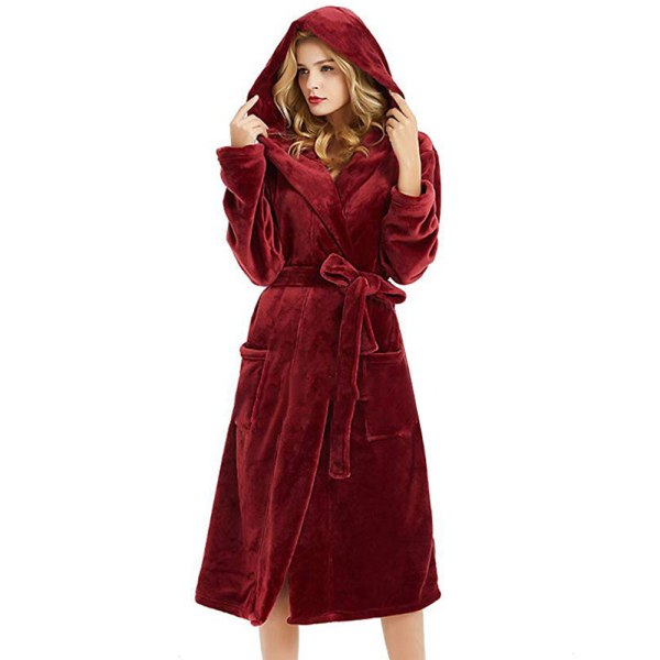 Dam Morgonrock Huva Bastu Morgonrock Fluffig bälte Coat wine red XL