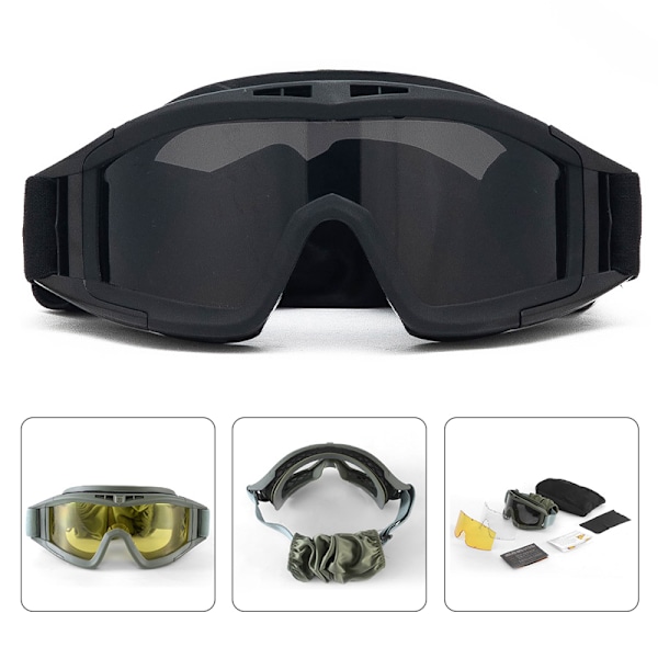 1Set Tactical Goggles Military Solglasögon 3Len Army Motorcykel