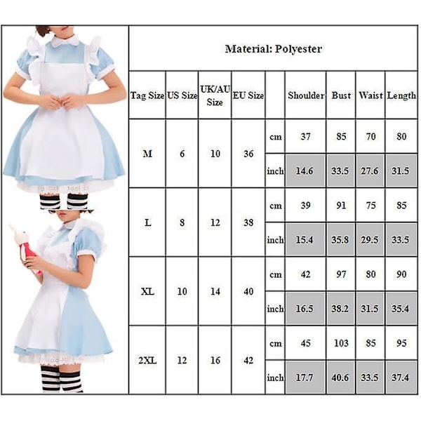 Kvinnor Alice i Underlandet Kostym Cosplay Kostym Piga Klänning Sagoklänning Klä Upp Med Huvudbonad Outfits Set Gåvor L