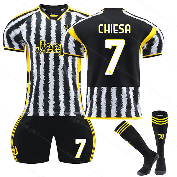 23/24 Ny säsong Hem Juventus F.C. CHIESA Nr 7 Barn Jersey-paket Barn-22