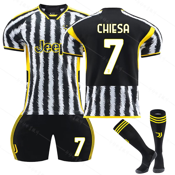 23/24 Ny sesong Hjem Juventus F.C. CHIESA Nr 7 Barn Jersey-pakke Barn-20