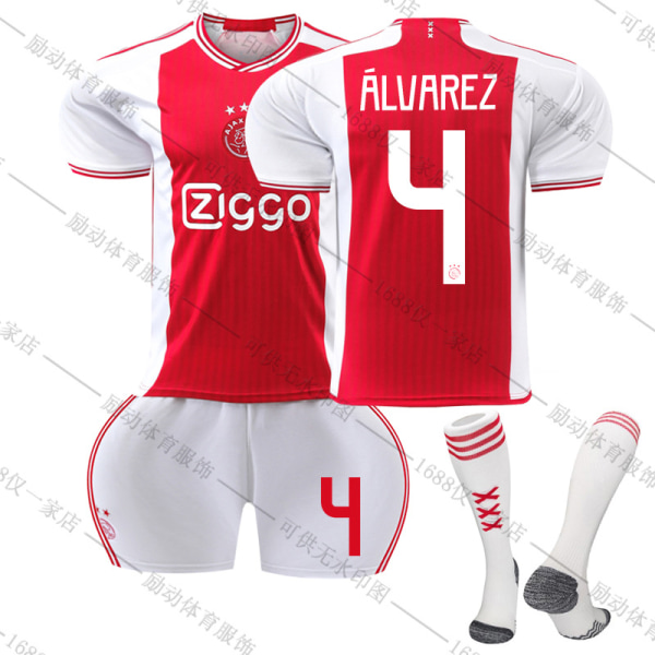 23/24 Ny säsong Hem Amsterdamsche Football Club Ajax ALVAREZ Nr 4 Barn Jersey-paket Barn-18