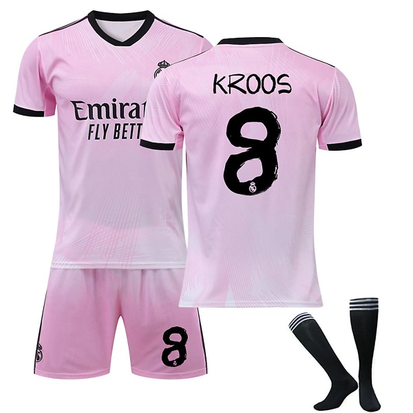 22/23 Ny säsong Real Madrid CF Rosa sammärkt minnesutgåva KROOS Nr 8 Barn Jersey-paket Barn-28