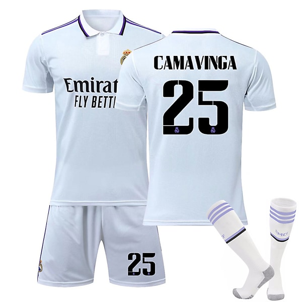 22/23 Ny säsong Hem Real Madrid CF CAMAVINGA Nr 25 Barn Jersey-paket Barn-26