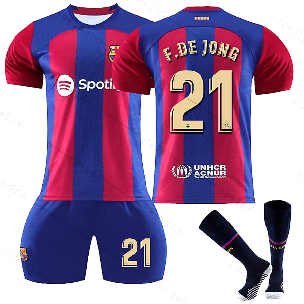 23/24 Ny säsong Hem F.C. Barcelona F.DE JONG Nr 21 Barn Jersey-paket Barn-16