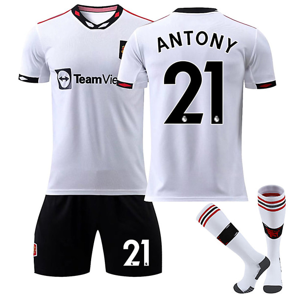 22/23 Ny säsong Borta Manchester United F.C. ANTONY Nr 21 Barn Jersey-paket Barn-26