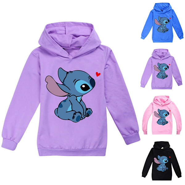 Pojat Tytöt Lilo ja Stitch Ohana Huppari Pusero Lapset Yläosa violetti purple 160cm