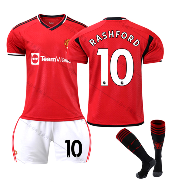 23/24 Ny säsong Hem Manchester United F.C. RASHFORD Nr 10 Barn Jersey-paket Barn-22