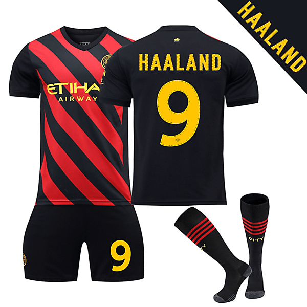 22/23 Ny Sæson Udebanetrøje Manchester City F.C. HAALAND Nr 9 Børnesæt Barn-16