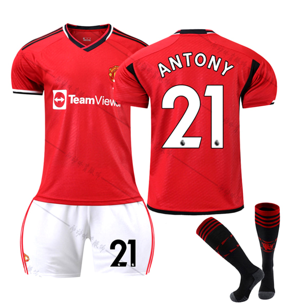 23/24 Ny säsong Hem Manchester United F.C. ANTONY Nr 21 Barn Jersey-paket Barn-18