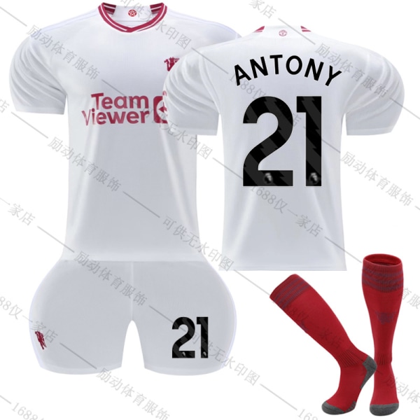 23/24 Uusi Kausi Vieras (2) Manchester United  F.C. ANTONY Nro 21 Lapsen Jersey-paket Barn-24