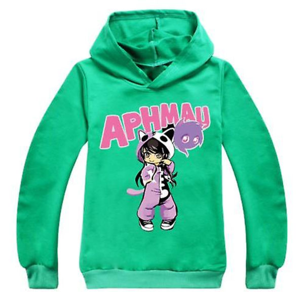 Barn Gutter Jenter Aphmau Hettegenser Langermet Topper Sweatshirt Pullover Grønn Green 120CM 5-6Y