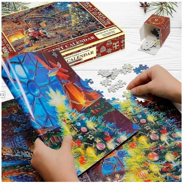 Sendt fra Sverige Puslespill adventskalender 2024, 1008 puslespillbrikker 24 dagers julekalender adventskalendere 250