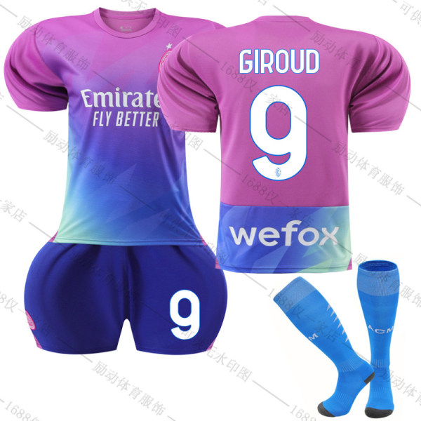 23/24 Ny säsong Borta(2) Associazione Calcio Milan F.C. GIROUD Nr 9 Barn Jersey-paket Barn-16