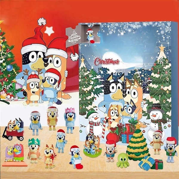 Julekalender Bluey 2023, 24 dagers nedtellingskalender, tegnede Bluey-figurer dukkegaver