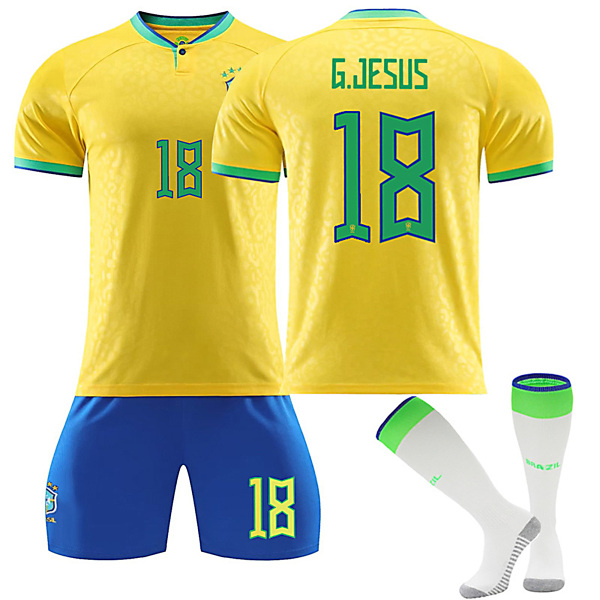 22/23 Ny säsong Landslag Hem Brasilien G.JESUS Nr 18 Barn Jersey-paket Barn-16