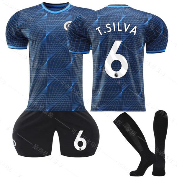 23/24 Ny säsong Borta Chelsea F.C. T.SILVA Nr 6 Barn Jersey-paket Barn-16