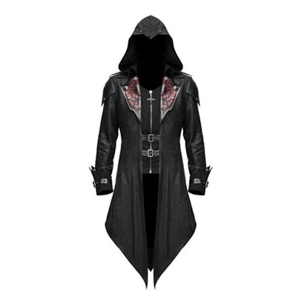Mub- Zip Up Costume Hoodie Men Steampunk Jacket Medieval Long Gothic Victorian Frock Tailcoat for Halloween 1 V . 1 M