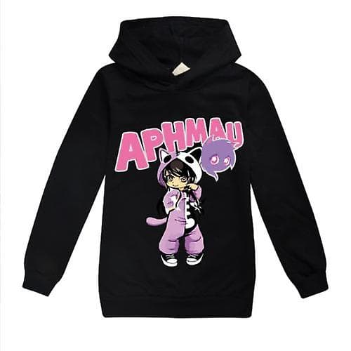 Barn Gutter Jenter Aphmau Hettegenser Langermet Topper Sweatshirt Pullover Svart Black 140CM 8-9Y