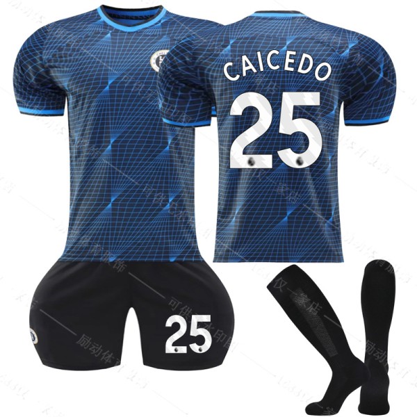 23/24 Ny sesong Borte Chelsea F.C. CAICEDO Nr 25 Barn Jersey-pakke Barn-22