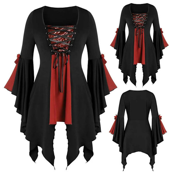 Viikinki-piratti cosplay-asu Halloween-noitapuku keskiaikainen steampunk naisten off shoulder t-paita sideliivi XXXL XXXL Red