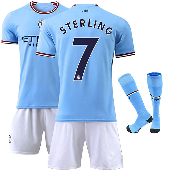 22/23 Uusi kausi Koti Manchester City F.C. STERLING Nro 7 Lapsen pelipaitapaketti Barn-20