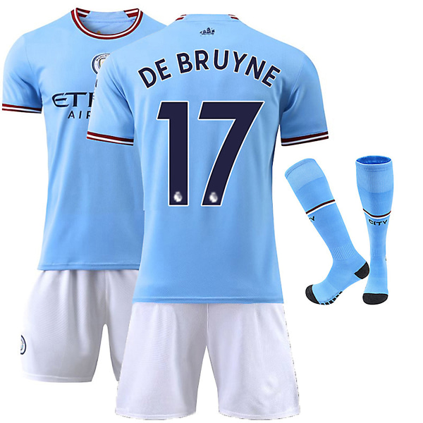 22/23 Uusi kausi Koti Manchester City F.C. DE BRUYNE Nro 17 Lapset Jersey-paket Barn-26