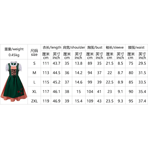Mub - Naisten Baijerilainen Oktoberfest Saksalaisen Oluttytön Cosplay-asu Aikuisille Oktoberfest Dirndl -mekko Esiliinalla Oluttyttö Hieno Pukeutuminen 1 G 1 Z 1 2 XL