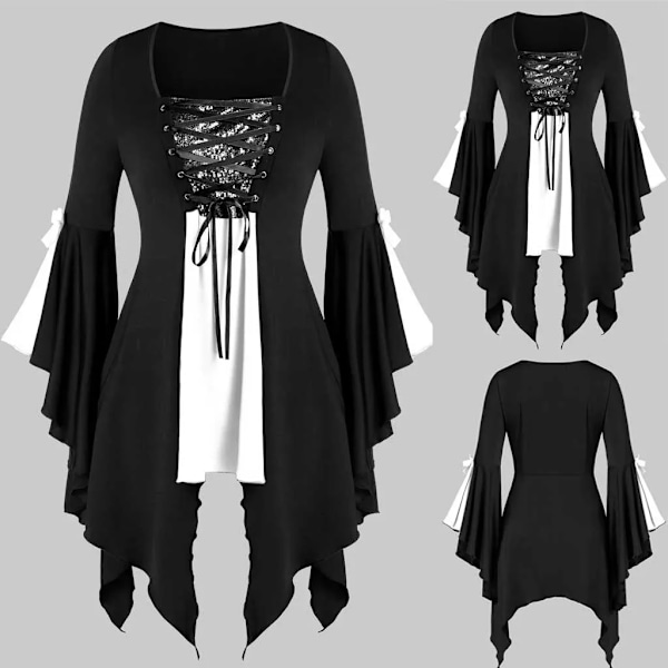 Viking pirat cosplay kostymer Halloween heks kostyme middelaldersk steampunk dame off shoulder t-skjorte bandasje vest XXL XXL Silver