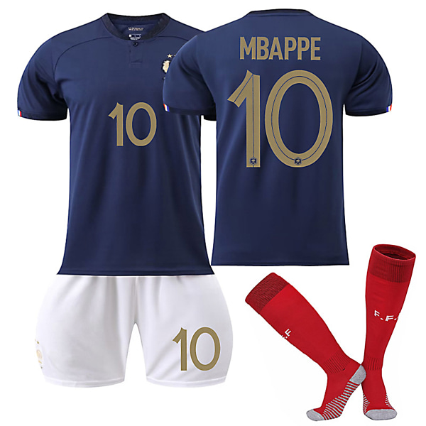 22/23 VM Frankrike Landslaget Hjem MBAPPE Nr 10 Barn Jersey-pakke Barn-16