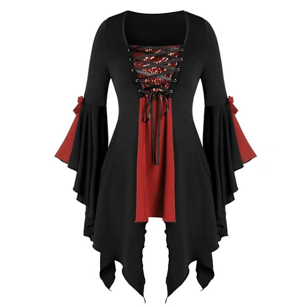 Viking pirat cosplay kostymer Halloween heks kostyme middelalder steampunk dame off shoulder t-skjorte bandasje vest XXXXL XXXXL Red
