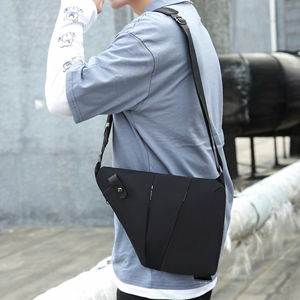 Lille Slingtaske Pung Tyverisikker Skuldertaske Herre Dame Crossbody Bag grå gray Left Side