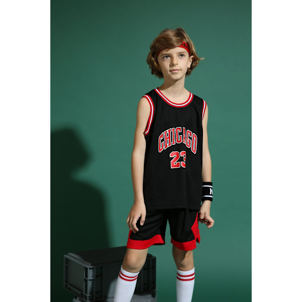Michael Jordan No.23 Baskettröja Set Bulls Uniform för barn Tonåringar W Black- Perfet Black Black M (130-140CM)