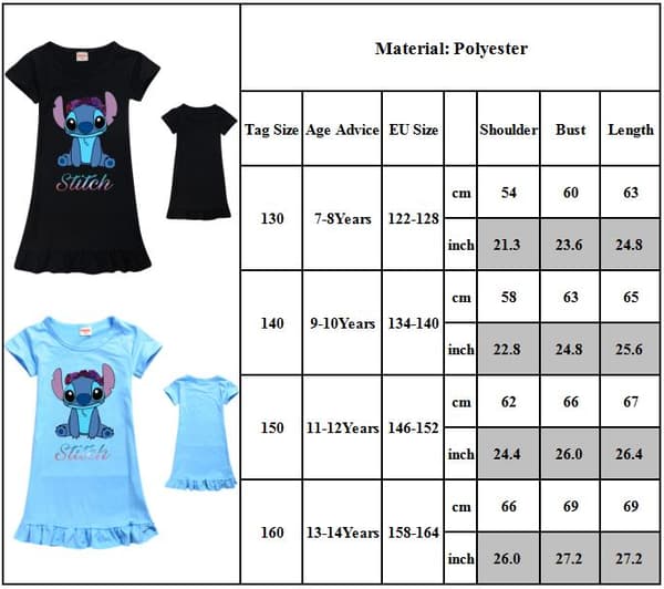 Barnflickor Lilo och Stitch Pyjamas Nattklänning Nattkläder Light blue RTX Light blue 140cn