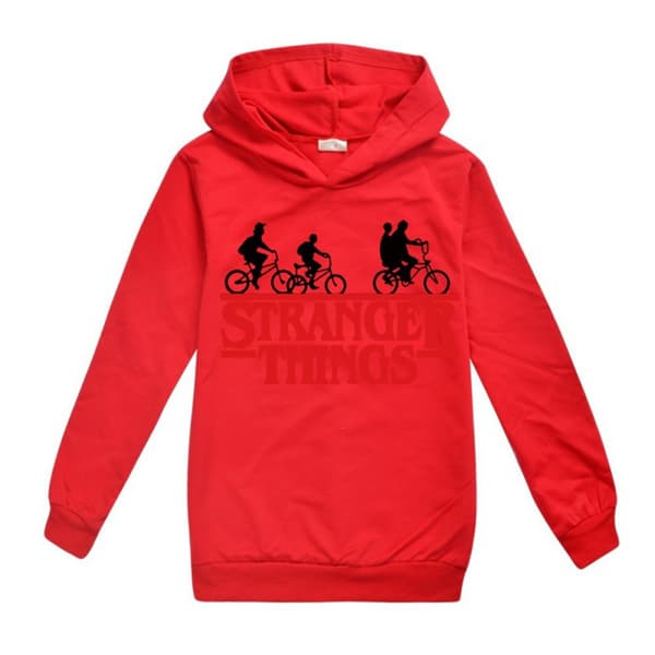 Stranger Things Barn Gutter Print Hettegenser Jumper Sweatshirt k Rød Red 140cm