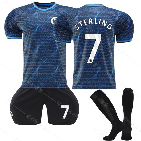 23/24 Ny sesong Borte Chelsea F.C. STERLING Nr 7 Barn Jersey-pakke Barn-18