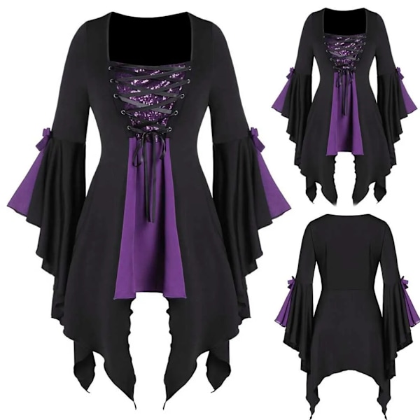 Viikinki-piratti cosplay-asu Halloween-noitapuku keskiaikainen steampunk naisten off shoulder t-paita sideliivi XXXXXL XXXXXL Purple