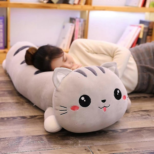 Stor 130cm Lång Kattkudde Plushie Leksak Mjuk Kudde Fylld Plysch Djurdocka Kudde För Barn Flickor Heminredning Presenter RTX