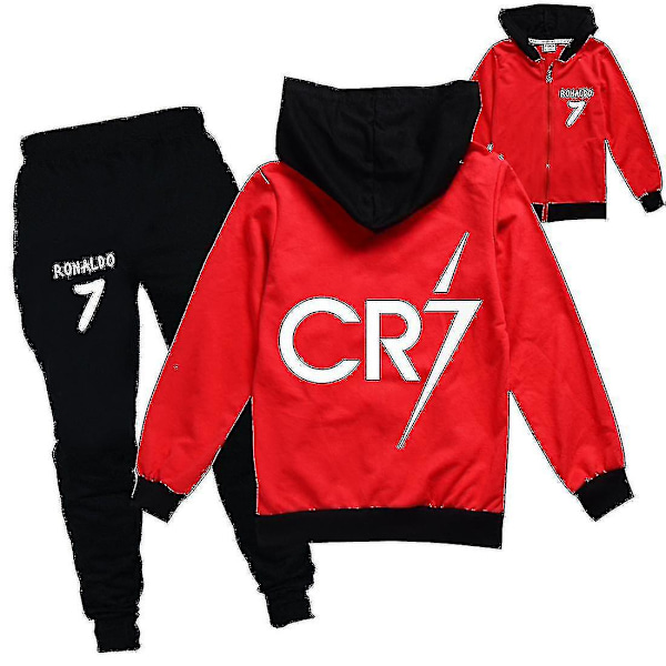 Cristiano Ronaldo Cr7 Cosplay Kostumer Børn Fodbold Idol Lynlås Hoodies Bukser Piger Børn Høj Kvalitet Bomuld Tøj Sæt Sort Black 160